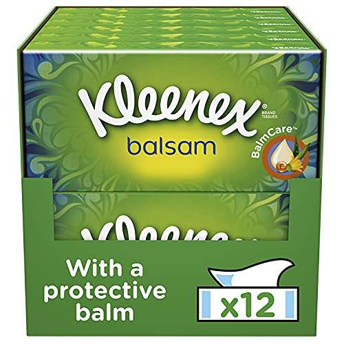 Kleenex Balsam Facial Tissues - Pack of 12, £17.45 / £15.71 Subscribe & Save + 25% Voucher on 1st S&S @ Amazon