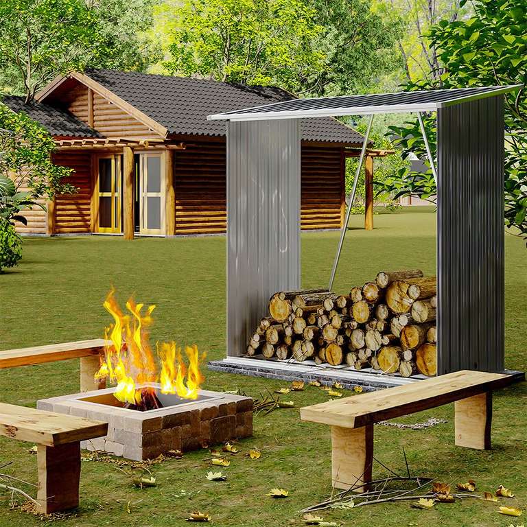 Garden Outdoor Metal Firewood Log Storage Shed - Sold & delivered by Living and Home