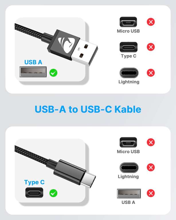 USB A to type C Charger Cable 2 Metre 2 Pack - Sold by Yosou-UK FBA