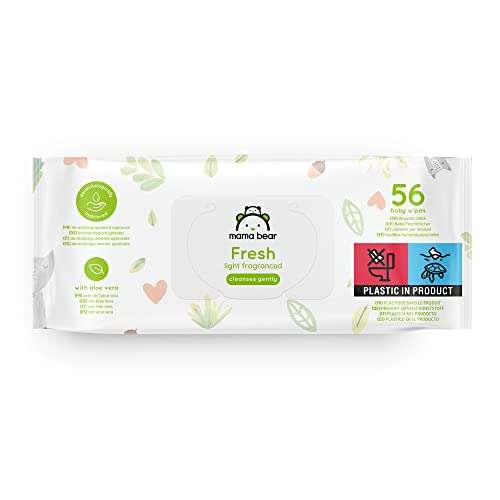Amazon Brand - Mama Bear Lightly Fragranced Baby Wipes, 56 Count (Pack of 18) (Total 1008 wipes) £12.60 / £10.71 Subscribe & Save @ Amazon