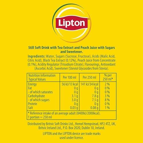 Lipton Peach Ice Tea 1.25L Bottles (minimum quantity: 3)