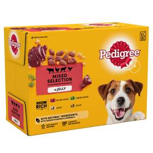 Pedigree Wet Dog Food for Adult Dogs Pouches Mixed Selection in Jelly, 12 Pouches (12 x 100g)