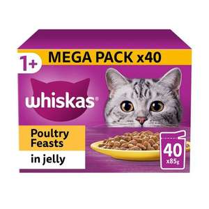 Whiskas cat food pouches deal 4x 40pk + 12pk + treat (172 packs) (first time click&collect only)