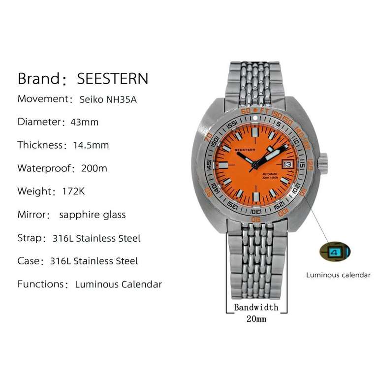 Seestern SUB300T NH35 Automatic Watch - Sold by SEESTERN Mechanical Dive Watch Official Store / £90.44 W/ USD pricing