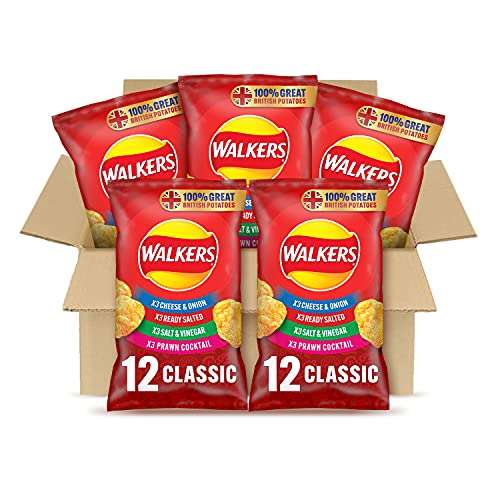 Walkers Classic Variety Crisps Box Ready Salted, Cheese & Onion, Salt & Vinegar, Prawn Cocktail (60 Packs) £13.22 / £11.90 s&s @ Amazon