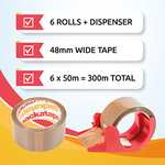 Packatape General Purpose Brown Packaging Tape with Dispenser 6 Rolls 48mm x 50m for £6.99 or £6.29 S&S Sold by Yuteni Fulfilled by Amazon