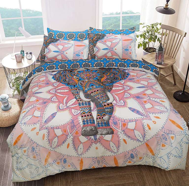 Sleepdown Elephant Mandala Reversible Duvet Cover, Pink/Blue at Amazon ...