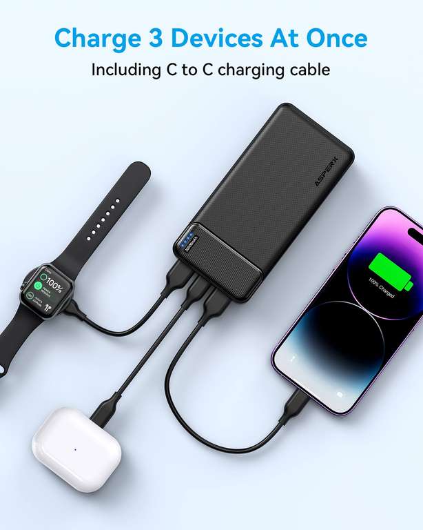 AsperX 22.5W Power Bank Fast Charging, [Charge 3 Devices at once] 20000mAh Battery Pack, USB C Input & Output - JIAHONGJING STORE FBA
