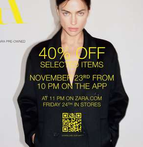 Up to 40% off the Zara App From 10pm on the 23rd November