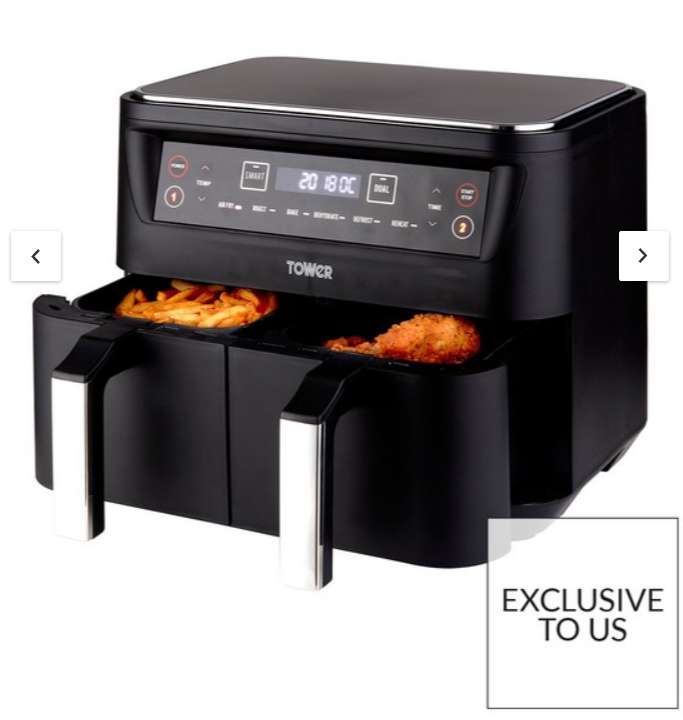 Tower Vortx Dual Basket Air Fryer 8L - Black - £129 Free Click & Collect @ Very