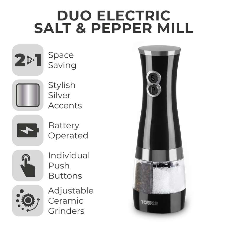 Tower T847004W Electric Duo Salt and Pepper Mills - Black | Hotukdeals
