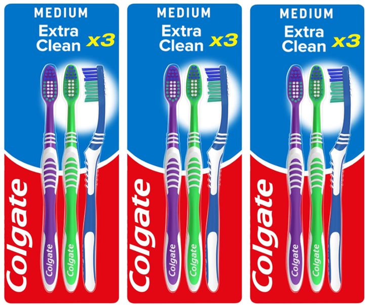 3 packs of 3 - Colgate Extra Clean Medium Manual Toothbrush - Total 9 toothbrush - £2.59 or less with Sub & save