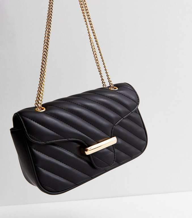 Black Leather-Look Quilted Chain Strap Shoulder Bag £7 + £1.99 collection @ New look