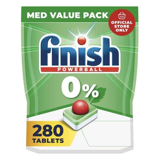 8.57p a tab - Finish 0% Dishwasher Tablets - 5 packs of 56 = 280 Tablets - £24 delivered with code @ Finish
