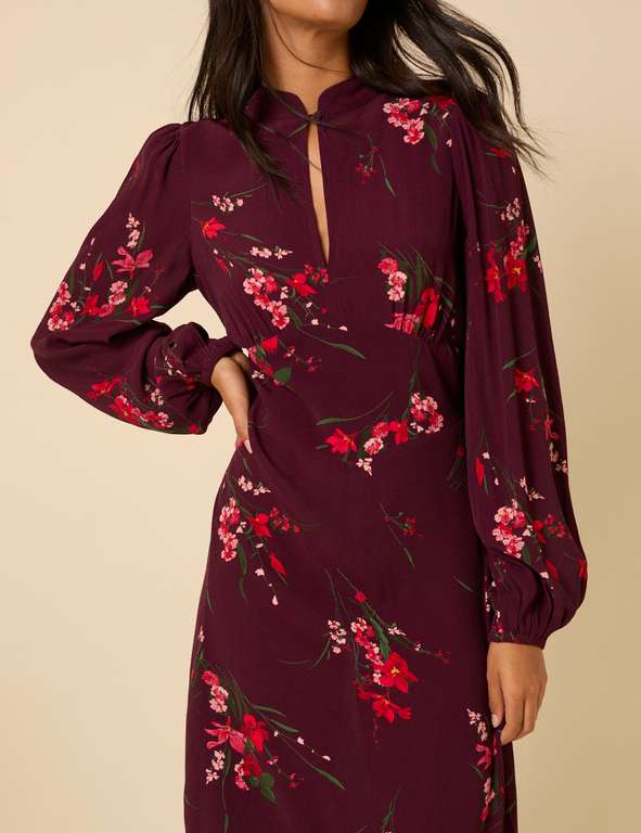 Burgundy Floral Midi Dress main image 0