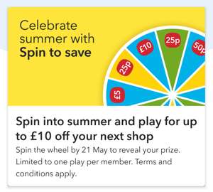 Co-op Summer Spin To Save - Guaranteed Prize From 25p To £10 Off Next Shop Via The App