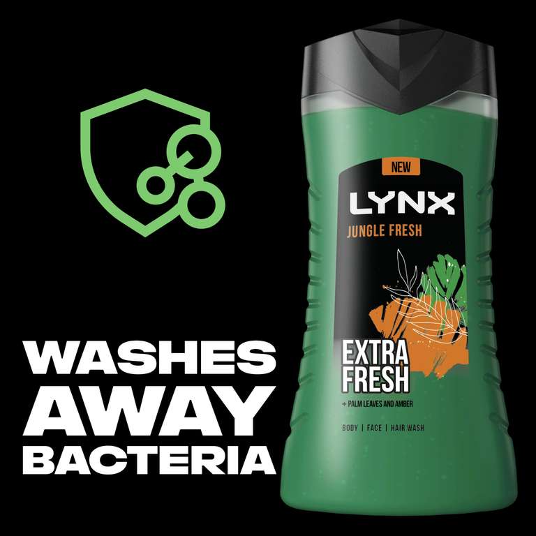 Lynx Jungle Fresh 3-in-1 Body Wash hair, face and body 6x 500 ml cleanser (S&S £11.48)