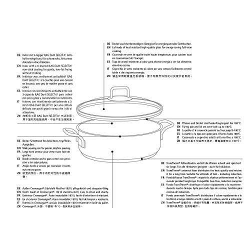 WMF Sauté Pan 28 cm Induction Casserole Dish with Lid 5.0 L Cromargan Stainless Steel Coated, Oven-Safe, High Rim