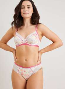 Pink Floral Embroidered Non Padded Sheer Balcony Bra - Reduced + Free Click & Collect