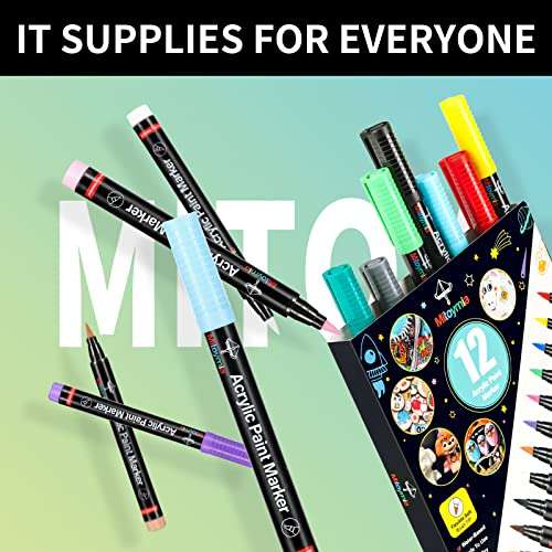 12 Acrylic smooth flow Paint Pen Markers with Soft flexible elastic fibre tips (£4.49 with voucher) Sold by Mitoymia Trade Co, LTD / FBA