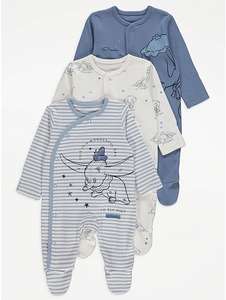 Disney Dumbo Long Sleeve Sleepsuits 3 Pack - £7 + free click and collect @ George (Asda)
