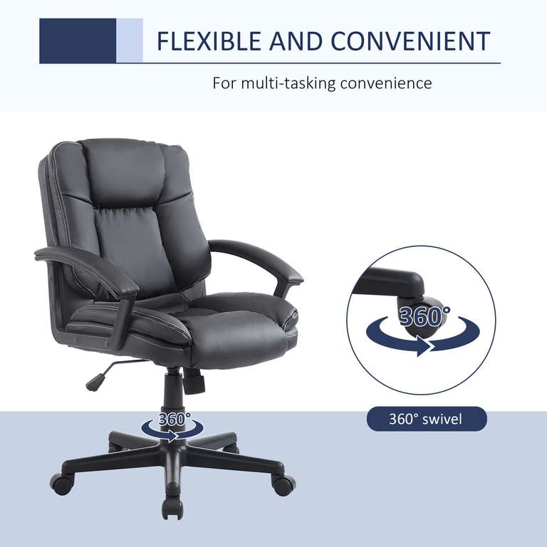 HOMCOM Swivel Executive Office Chair Mid Back PU Leather Chair w/ Arm, Black - with code @ MHSTARUK