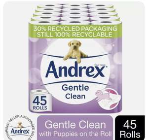 Andrex Toilet Rolls x45 Gentle Clean Fragrance-Free 2 Ply Toilet Paper £17.59 with code free delivery @ kimberly-clark-official-store EBay
