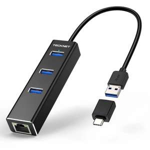 TECKNET USB C Hub with Ethernet Adapter, 3 USB 3.0 Aluminum Port with code