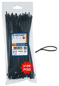 Velamp Kit of 100 Ties-2.5 x 100 mm Cable clamp, Nylon 6.6, Hyper-Resistant, Black (minimum purchase 3 - 50p each)