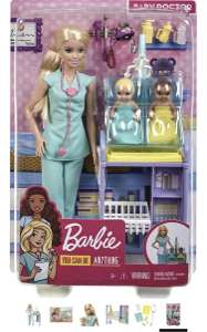 Barbie Baby Doctor Playset with Blonde Doll, 2 Infant Dolls, Exam Table and Accessories, Stethoscope, Chart and Mobile - £14.99 @ Amazon