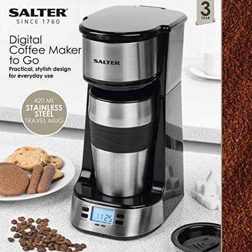 Salter EK2732 Digital Coffee Maker to Go With 420ml Stainless Steel Travel Mug, 24 Hour Programmable Timer - £23.99 @ Amazon