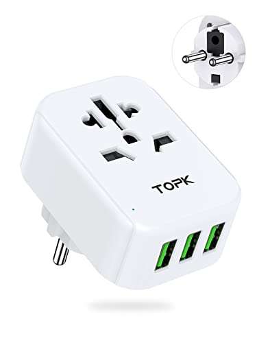 TOPK UK to Europe Plug Travel Adapter With 3 USB Ports £7.49 @ Amazon / TOPKDirect