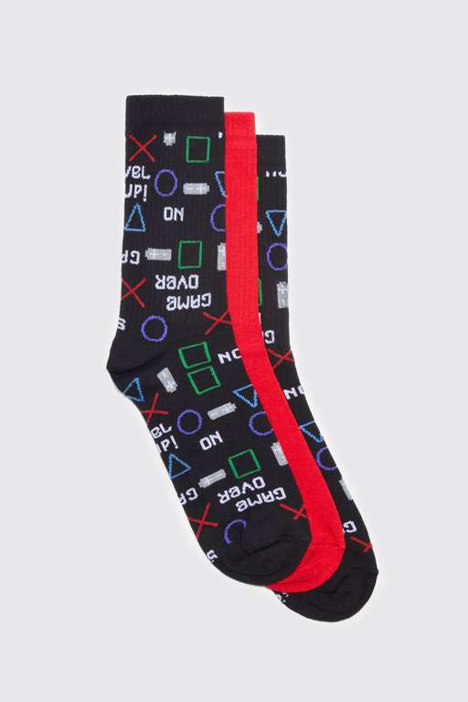 3 Pack Retro Game Patterned Socks With Codes