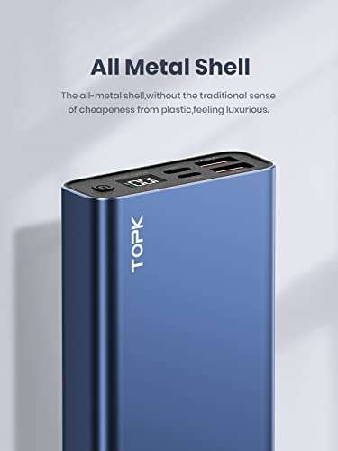 TOPK Power Bank, 20W USB C Fast Charging 20000mAh Portable Charger, PD3.0 QC4.0, LED display - £20.99 @ Amazon / TOPK