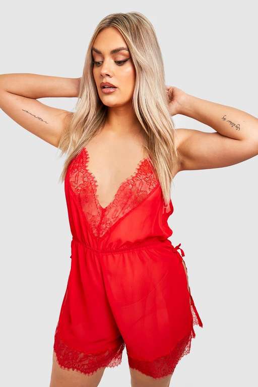 Plus size Lace Trim Chiffon Babydoll Now £5.40 with free Delivery code Sold & delivered by boohoo @ Debenhams