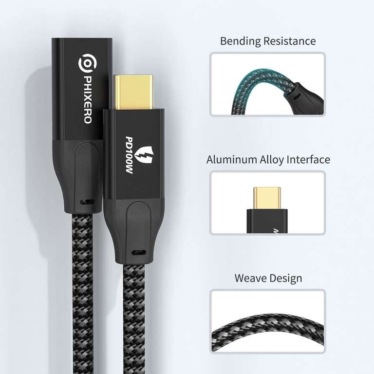PHIXERO USB-C Extension Cable £7.99 at Amazon 20Gbps | Hotukdeals