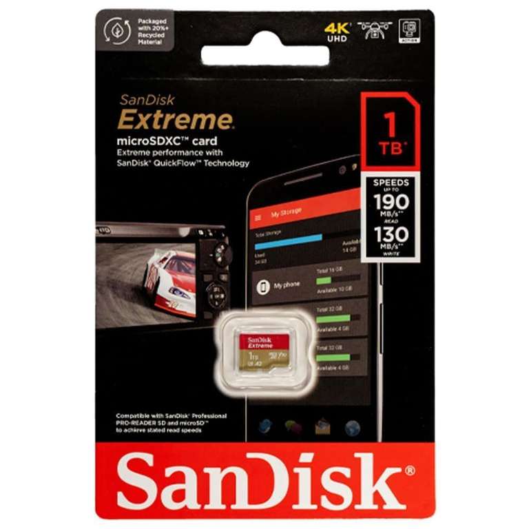 1TB - SanDisk Extreme microSDXC 190/130MB/ss UHSI U3 Class 30 (V30) A2 no Adapter