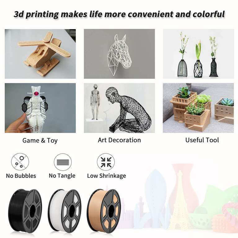 SUNLU 3 Rolls SILK Filament 3D Printing 1.75MM w/code White or Black Delivered from the UK @ SUNLU Tech Store