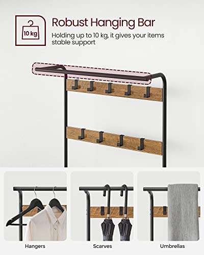 Vasagle Steel Framed Coat Rack with Shoe Storage Bench (Rustic Walnut & Black) - £39.94 Delivered @ Songmics / Amazon
