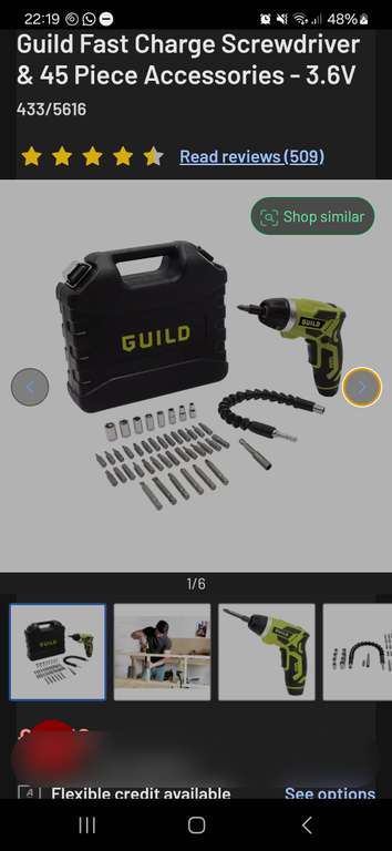 Guild Fast Charge Screwdriver & 45 Piece Accessories - 3.6V - Free C&C