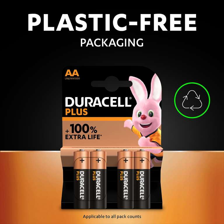Duracell Plus AA Batteries (18 Pack) - Alkaline 1.5V - Up To 100% Extra Life - 0% Plastic Packaging - 10 Year Storage - £10.19 with S&S