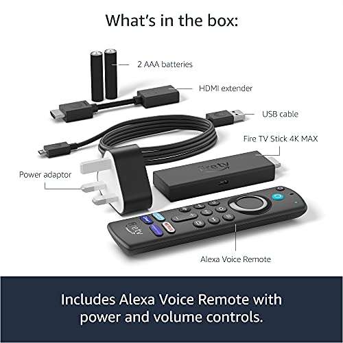 Fire TV Stick 4K Max | streaming device, Wi-Fi 6, Alexa Voice Remote (includes TV controls) £38.99 at Amazon