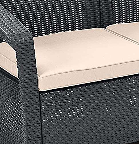 Corfu Outdoor 4 Seater Rattan Sofa Furniture Set with Accent Table - Graphite with Cream/Mushroom Cushions