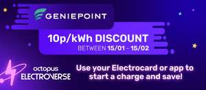 Geniepoint EV Charging 10p/kWh Discount For Everyone Regardless Of Energy Supplier + Octopus Go Customers Get Extra 5% Off