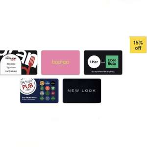 15% off eGift Cards - Uber / Uber Eats / Restaurant Card / Great British Pub Card / New Look / Boohoo