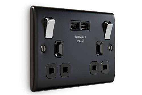 BG Electrical Nexus Metal Double Switch Socket with 3.1 A USB, Matt Black with Chrome Switches £11.49 @ Amazon