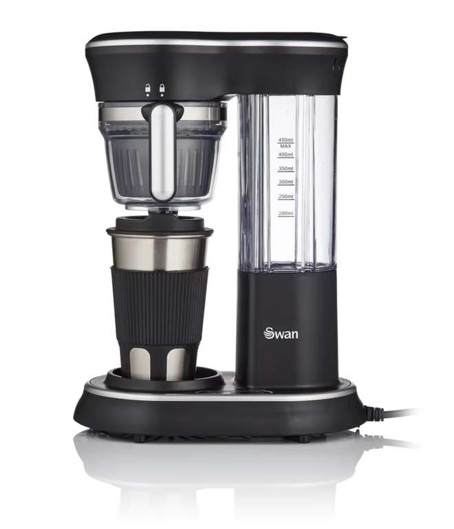 Swan Stainless Steel Bean to Cup Coffee to Go Machine, w/ Stainless-Steel Travel Cup, Touch Control, Auto Shut-Off w/Code