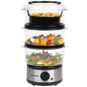 Salter 3-Tier Electric Food Steamer 7.5L - Includes Rice Bowl, Stackable Steaming Baskets - Compact Storage, 60 Minute Timer, BPA-Free