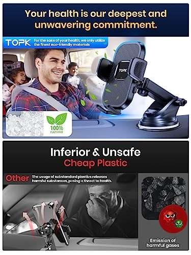TOPK Car Phone Holder [2023 Upgraded] - Strong Sticky Adjustable 360° Rotation Phone Holder with voucher - TOPKdirect FBA