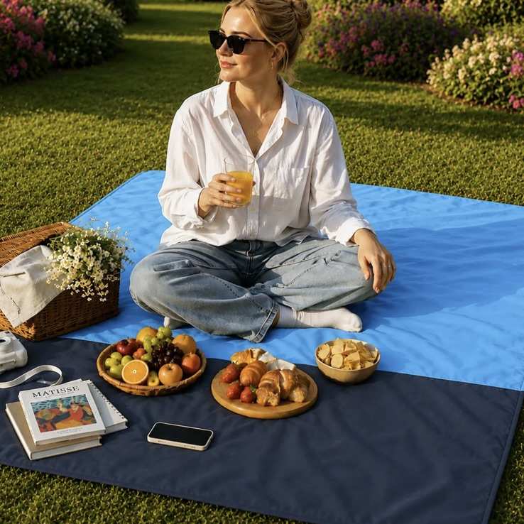 Waterproof Picnic Blanket - Blue / Green / Orange - 200 x 200cm delivered w/ code